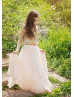 Two Piece Gold Sequin Champagne Tulle Boho Flower Girl Dress
